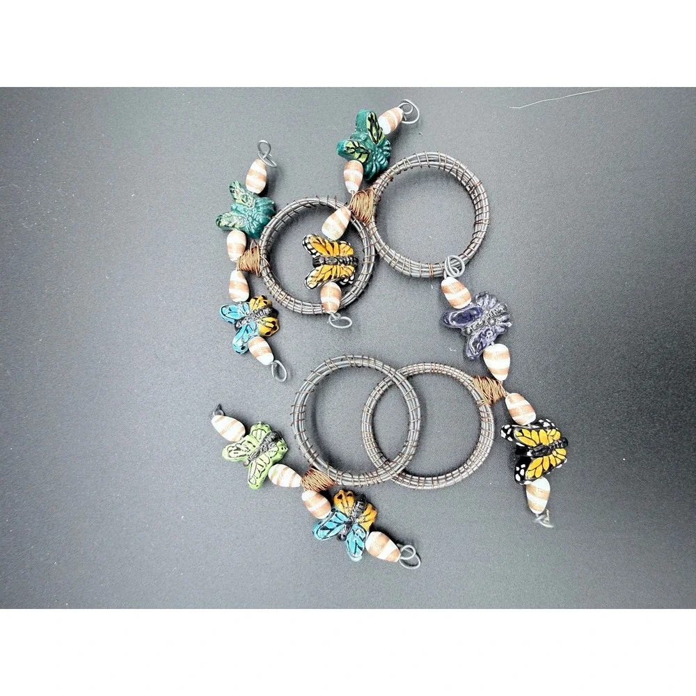 Set of 4 Handcrafted Butterfly Wire Wrapped Napkin Rings Garden Party Decor